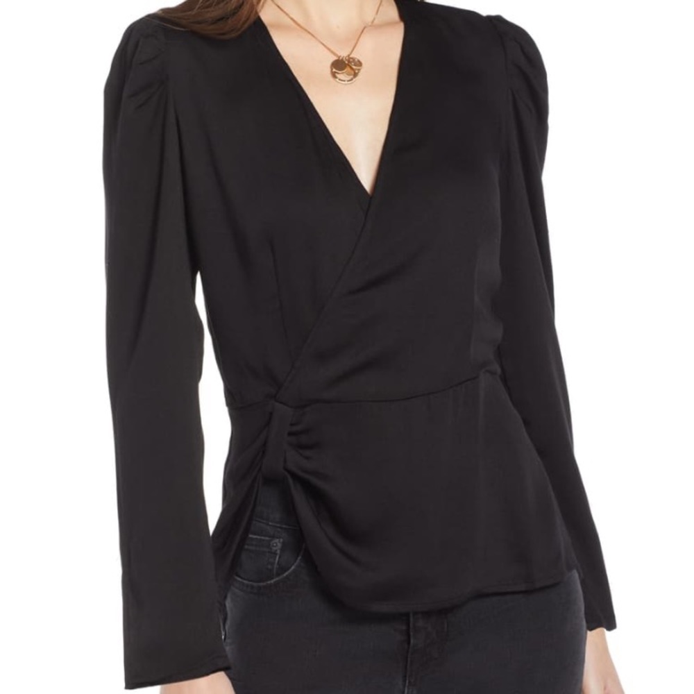 Something Navy Peplum faux wrap top